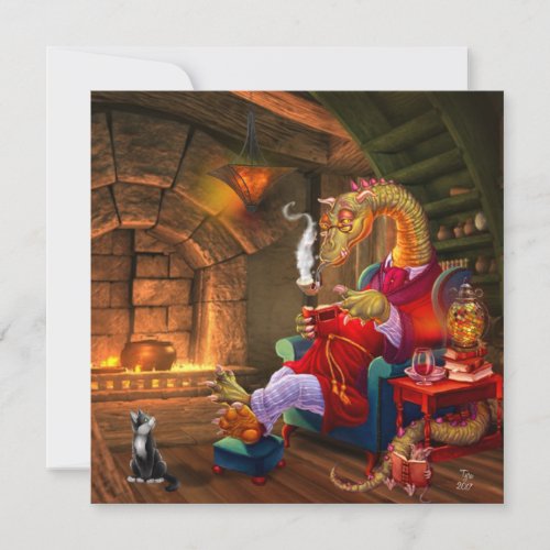 Dragon Warm By The Fire Holiday Card