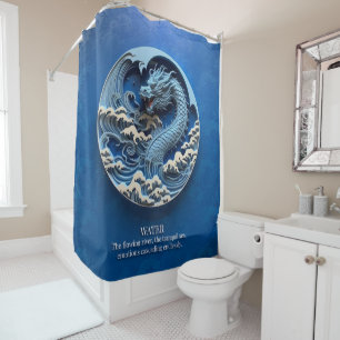 Dragon Water Element Ocean Waves Sea River Blue Shower Curtain