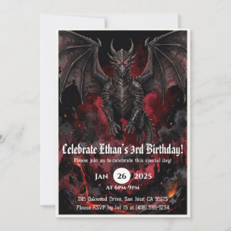 Dragon Watercolor Birthday Invitation