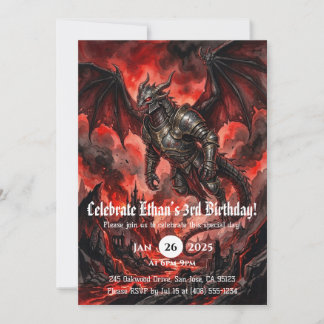 Dragon Watercolor Birthday Invitation