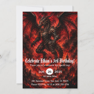Dragon Watercolor Birthday Invitation