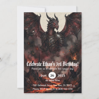 Dragon Watercolor Birthday Invitation