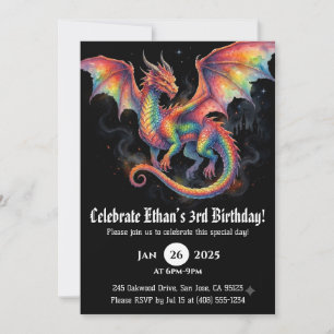 Dragon Watercolor Birthday Invitation