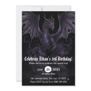 Dragon Watercolor Birthday Invitation