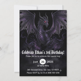 Dragon Watercolor Birthday Invitation