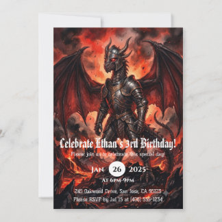 Dragon Watercolor Birthday Invitation