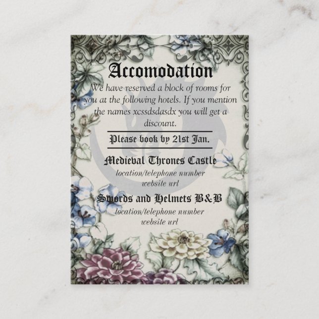 Dragon Wedding Medieval Gothic Accomodations Cards (Front)