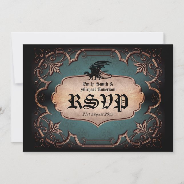 Dragon Wedding Medieval Gothic Vintage Throne RSVP Invitation (Front)