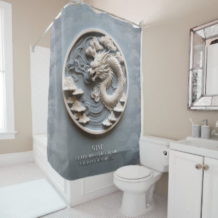Dragon Wind Element Gray White Shower Curtain