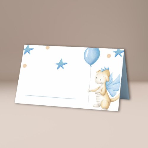 Dragon with Balloon and Stars Baby Shower  Place Card