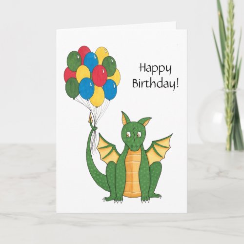 Dragon with Balloons Birthday Card