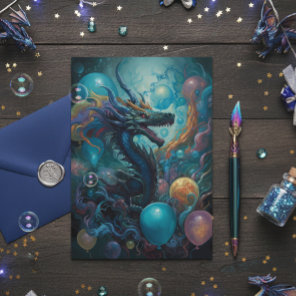 Dragon with Birthday Balloons  Card