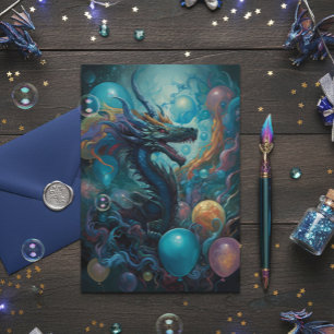 Dragon with Birthday Balloons Card