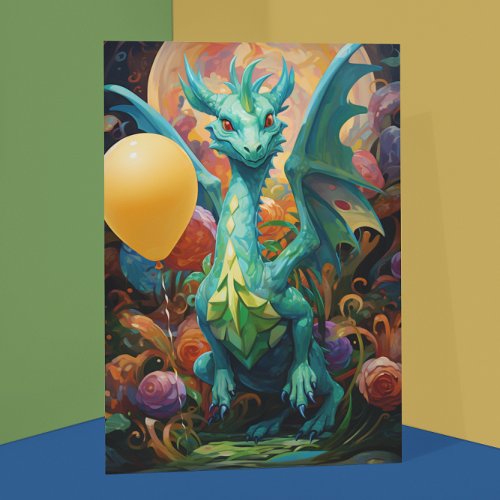 Dragon with Birthday Balloons  Card