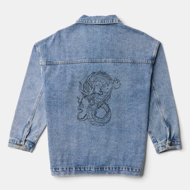 dragon with black colour denim jacket (Back)
