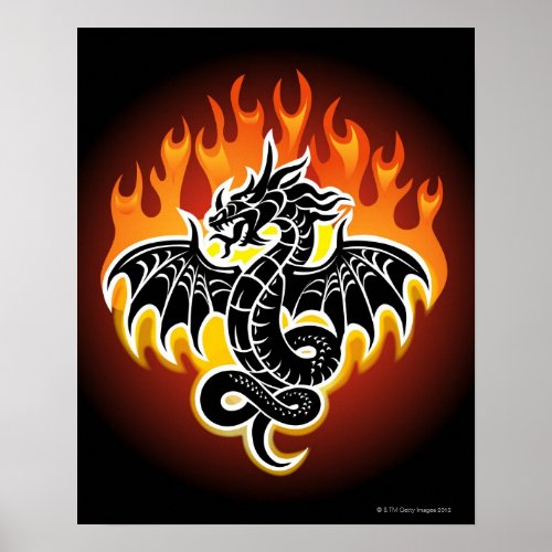 Dragon with flames in background poster