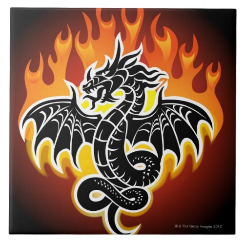 Dragon with flames in background tile
