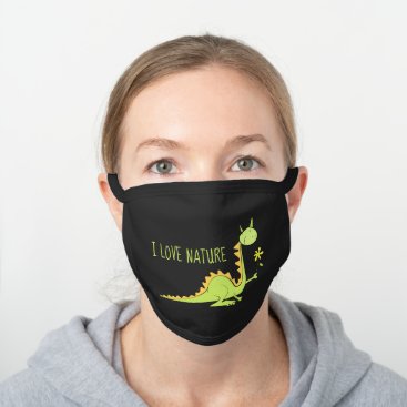 Dragon with flower black cotton face mask