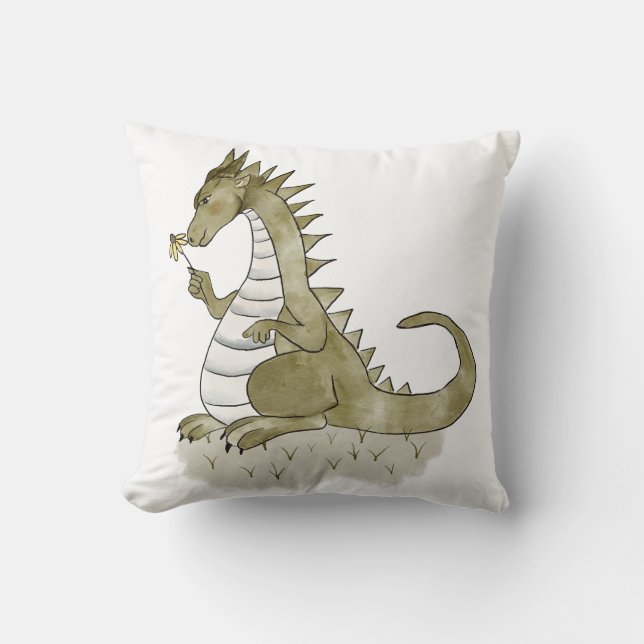 Dragon with Flower Throw Pillow (Front)