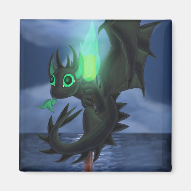 Dragon With Green Fire Magnet (Front)