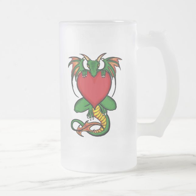 Dragon with heart artistic frosted beer mug (Right)