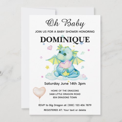 Dragon With Heart _ Baby Shower Invitation