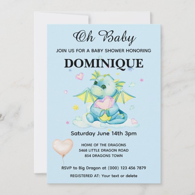 Dragon With Heart - Baby Shower Invitation (Front)
