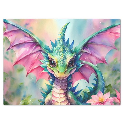 Dragon With Pink Wings Watercolor Tissue Paper
