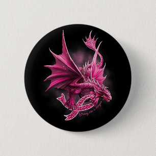 Dragon With Ribbon Breast Cancer Awareness Button