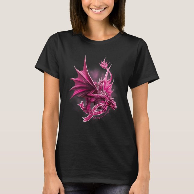 Dragon With Ribbon Breast Cancer Awareness  T-Shirt (Front)