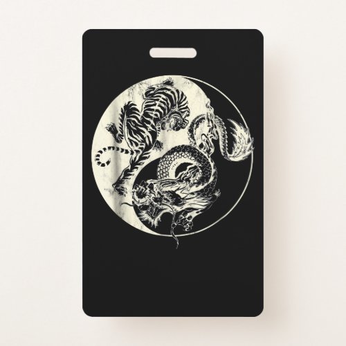 Dragon With Tiger Tattoo YIN And Yang Beast Fight Badge
