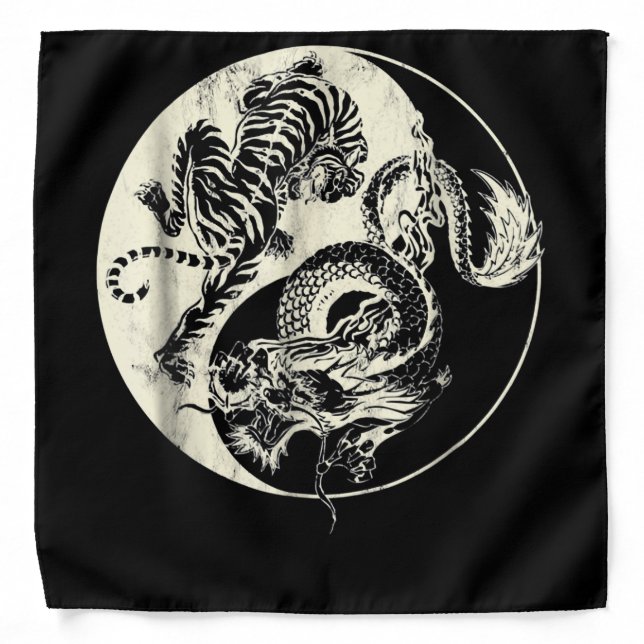 Dragon With Tiger Tattoo YIN And Yang Beast Fight Bandana (Front)