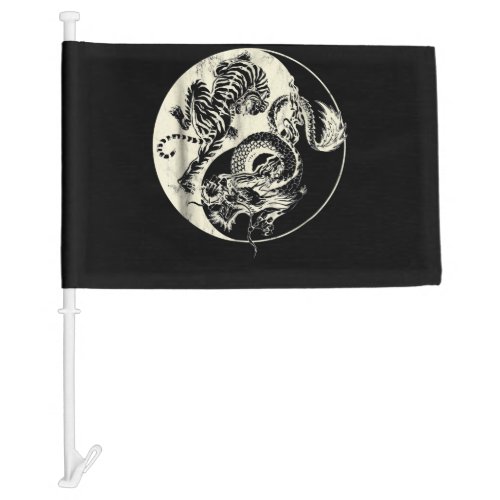 Dragon With Tiger Tattoo YIN And Yang Beast Fight Car Flag