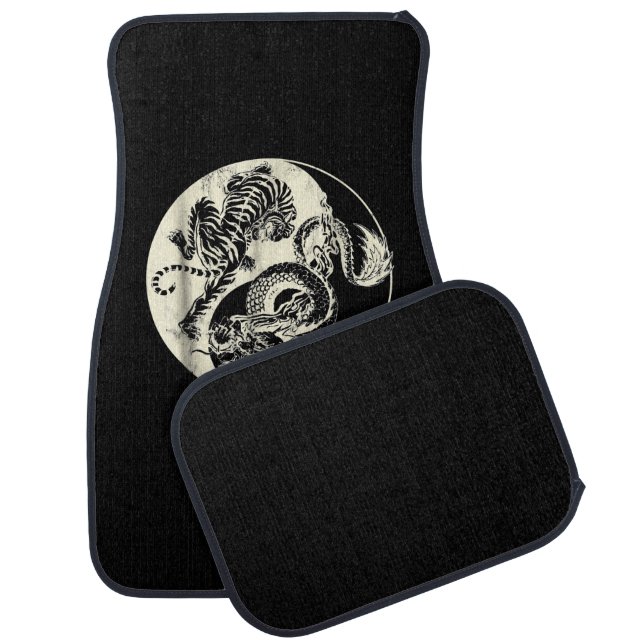 Dragon With Tiger Tattoo YIN And Yang Beast Fight Car Floor Mat (Set)