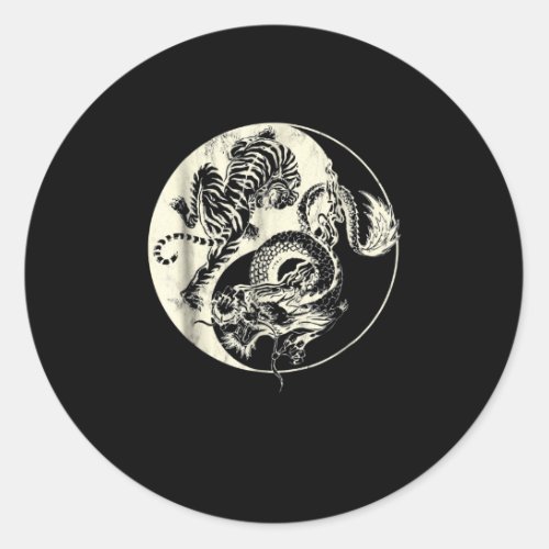 Dragon With Tiger Tattoo YIN And Yang Beast Fight Classic Round Sticker