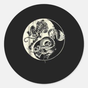 Dragon With Tiger Tattoo YIN And Yang Beast Fight Classic Round Sticker