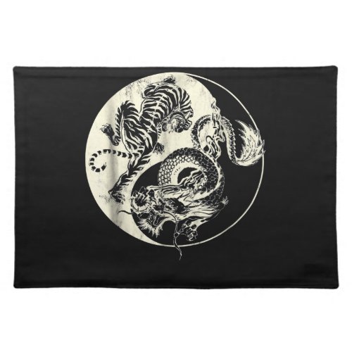 Dragon With Tiger Tattoo YIN And Yang Beast Fight Cloth Placemat