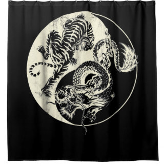 Dragon With Tiger Tattoo YIN And Yang Beast Fight Shower Curtain