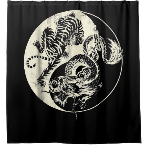 Dragon With Tiger Tattoo YIN And Yang Beast Fight Shower Curtain