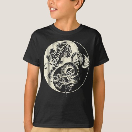 Dragon With Tiger Tattoo YIN And Yang Beast Fight T_Shirt