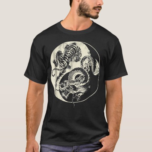Dragon With Tiger Tattoo YIN And Yang Beast Fight T_Shirt