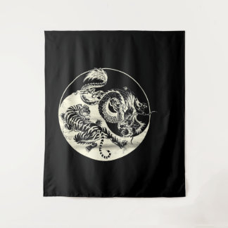 Dragon With Tiger Tattoo YIN And Yang Beast Fight Tapestry