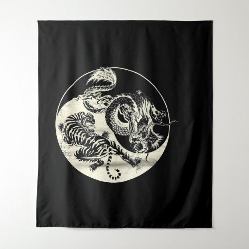 Dragon With Tiger Tattoo YIN And Yang Beast Fight Tapestry