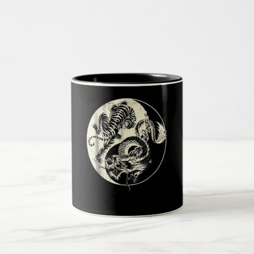 Dragon With Tiger Tattoo YIN And Yang Beast Fight Two_Tone Coffee Mug