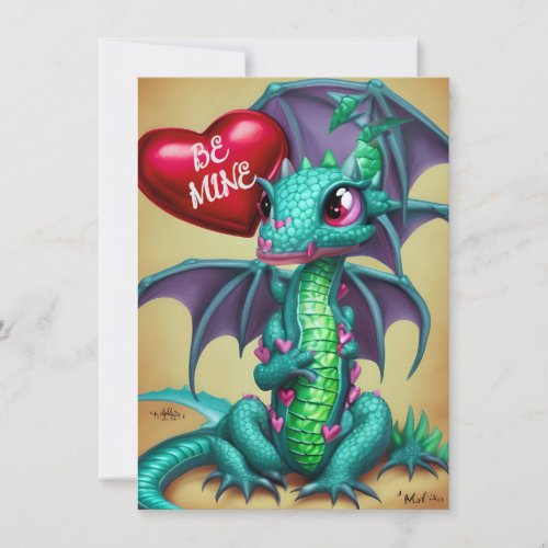 Dragon with Valentine Heart Note Card