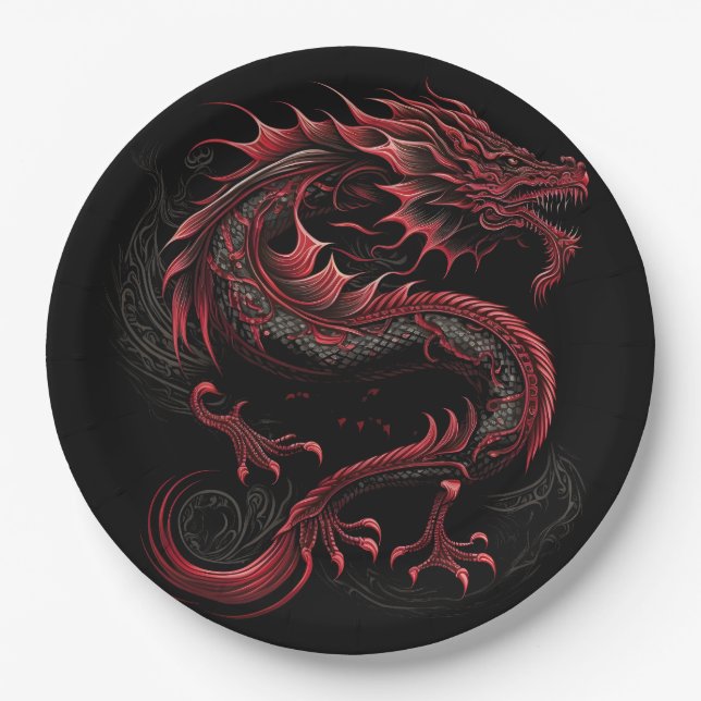 dragon-with-yellow-head-green-head paper plates (Front)