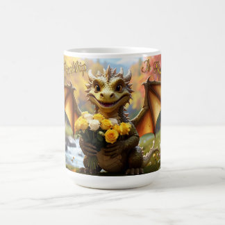 Dragon with yellow roses. 15-ounce mug