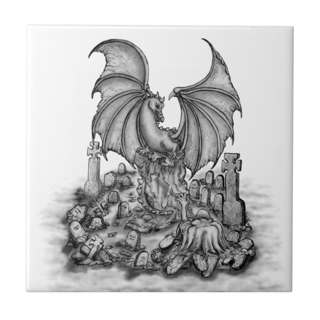 Dragon with Zombie Ceramic Tile (Front)