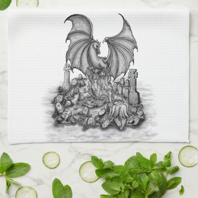 Dragon with Zombie Kitchen Towel (Folded)