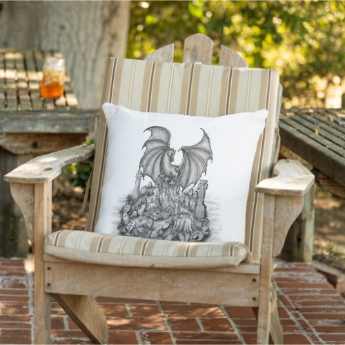 Dragon with Zombie Outdoor Pillow